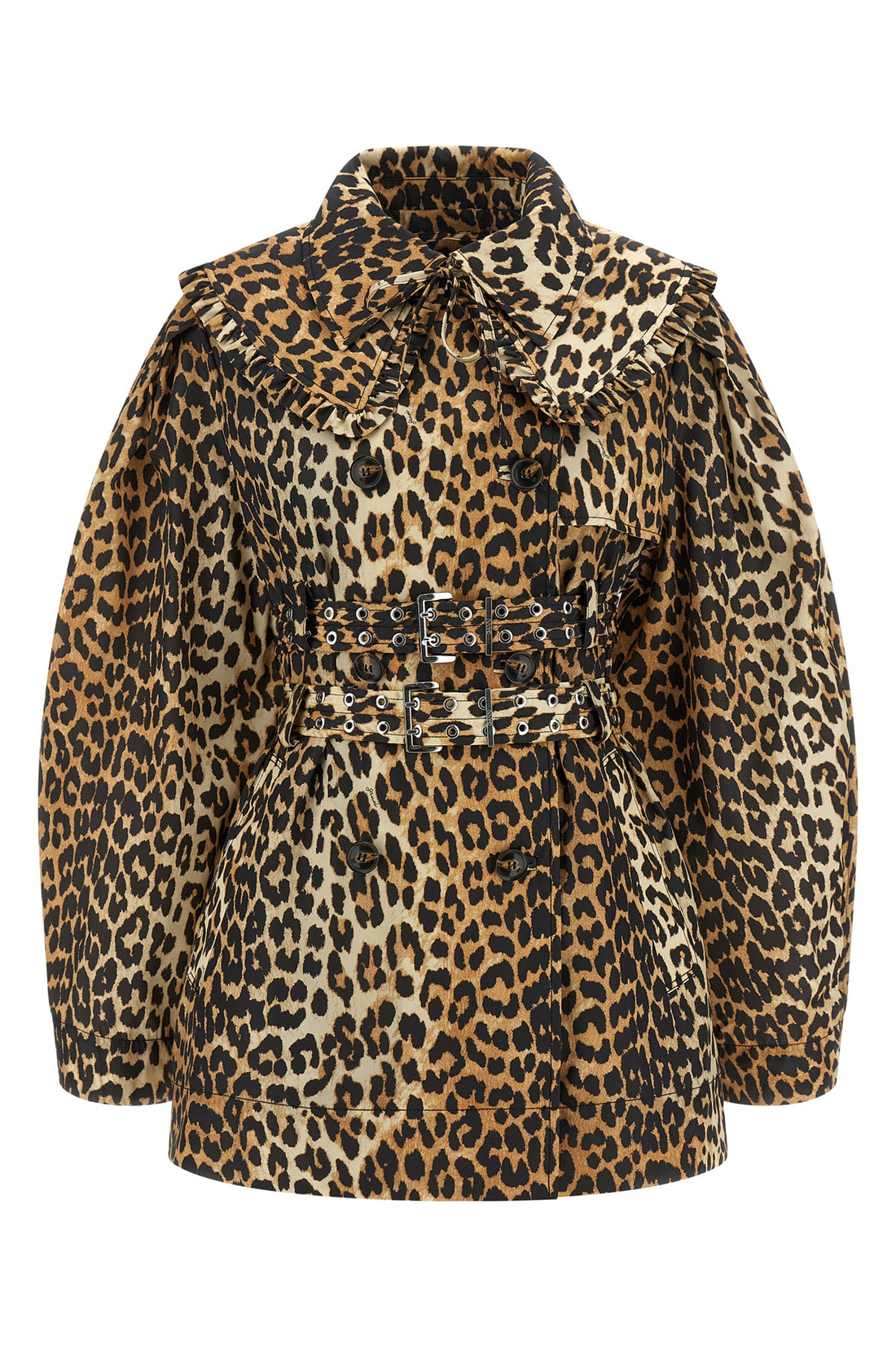 GANNI 34 leopard duchesse nylon short water-repellent leopard duchesse nylon trench coa