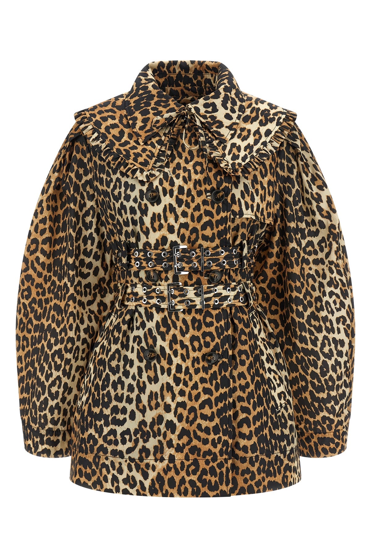 leopard duchesse nylon short water-repellent leopard duchesse nylon trench coa