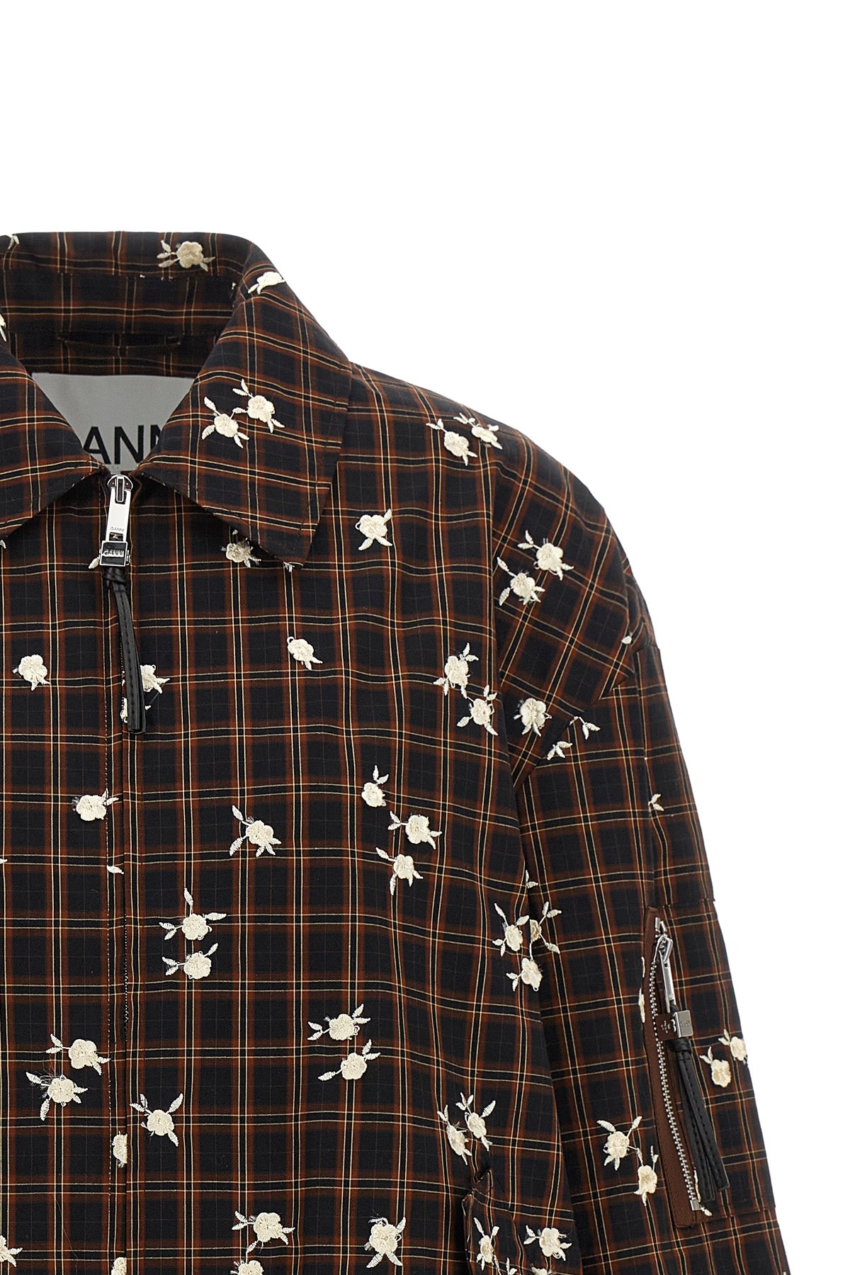 the check flower ganni bomber jacket redefines the codes of outerwear through