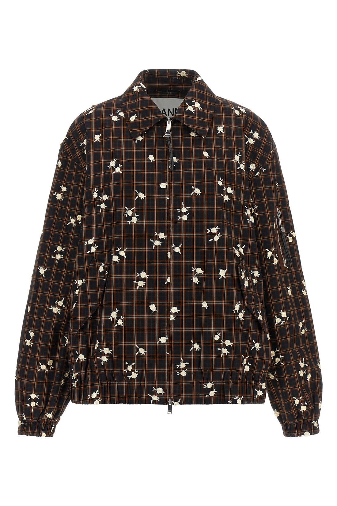 GANNI M-L the check flower ganni bomber jacket redefines the codes of outerwear through