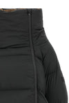 the black ganni down jacket is distinguished by a voluminous silhouette and asym