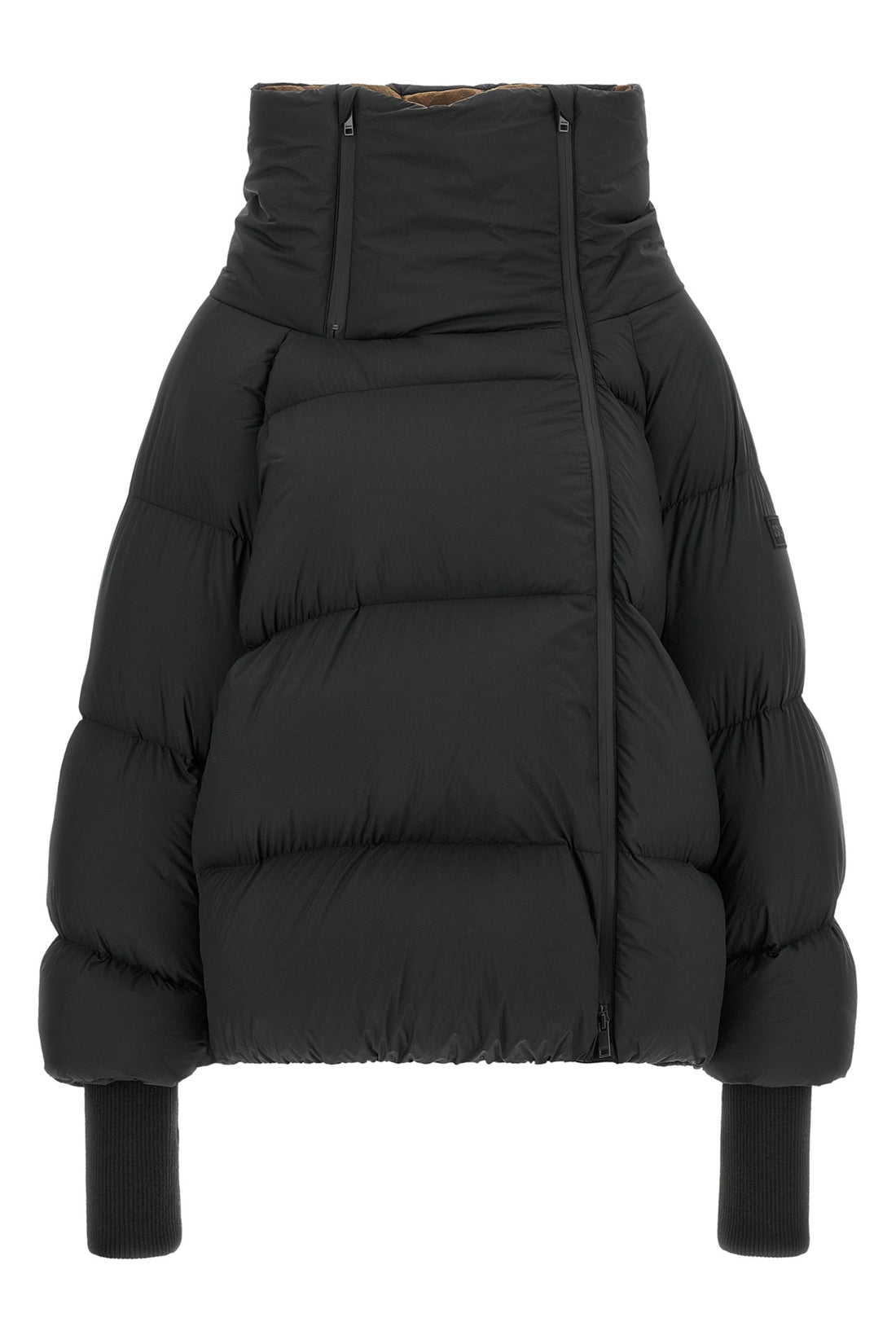 GANNI 34 the black ganni down jacket is distinguished by a voluminous silhouette and asym