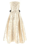 cloque v-neck maxi dress in brocade jacquard fabric