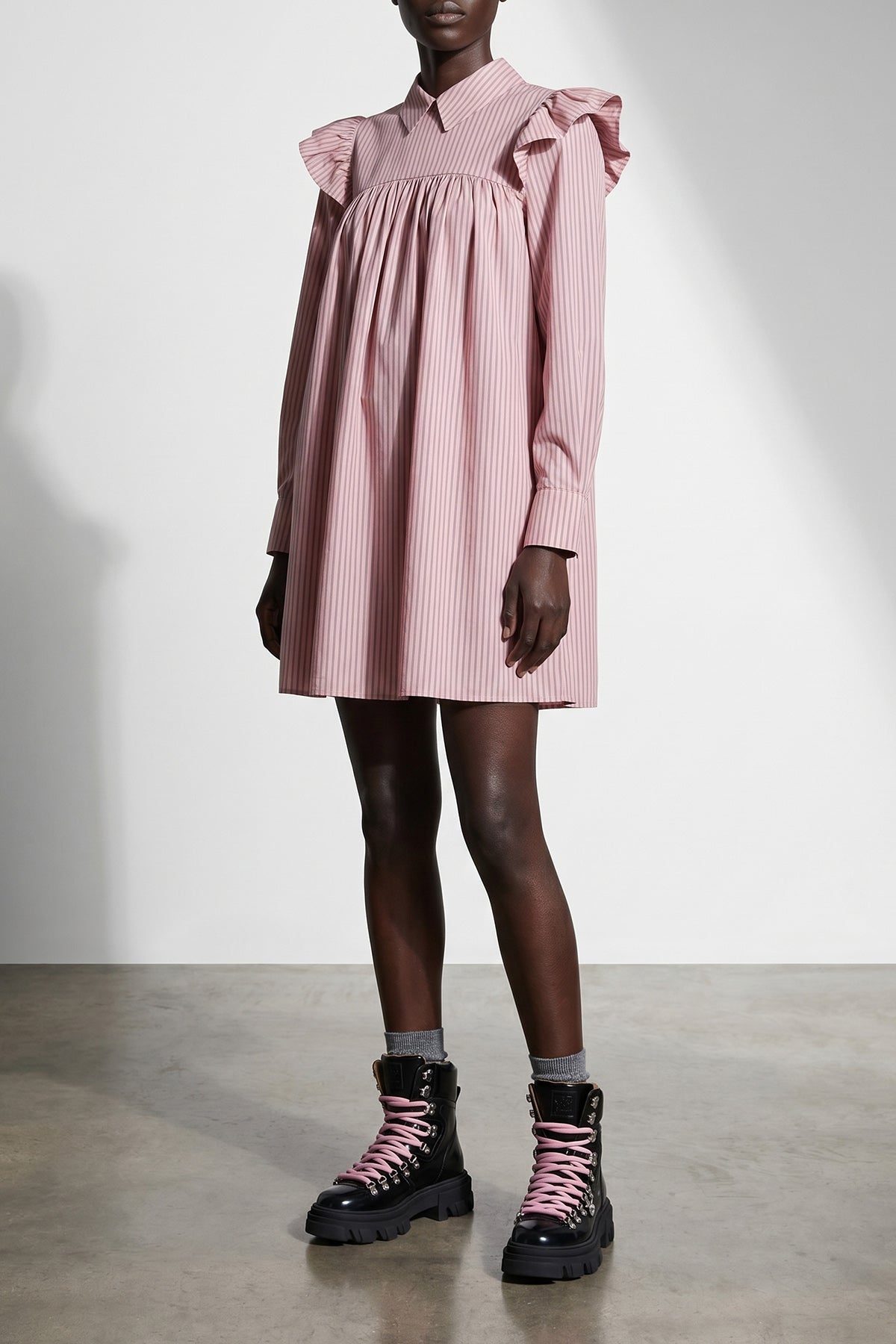 oxford cotton striped mini dress