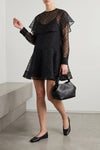 black organza circle collar minidress in semi-transparent polka dot organza