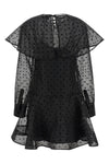 black organza circle collar minidress in semi-transparent polka dot organza