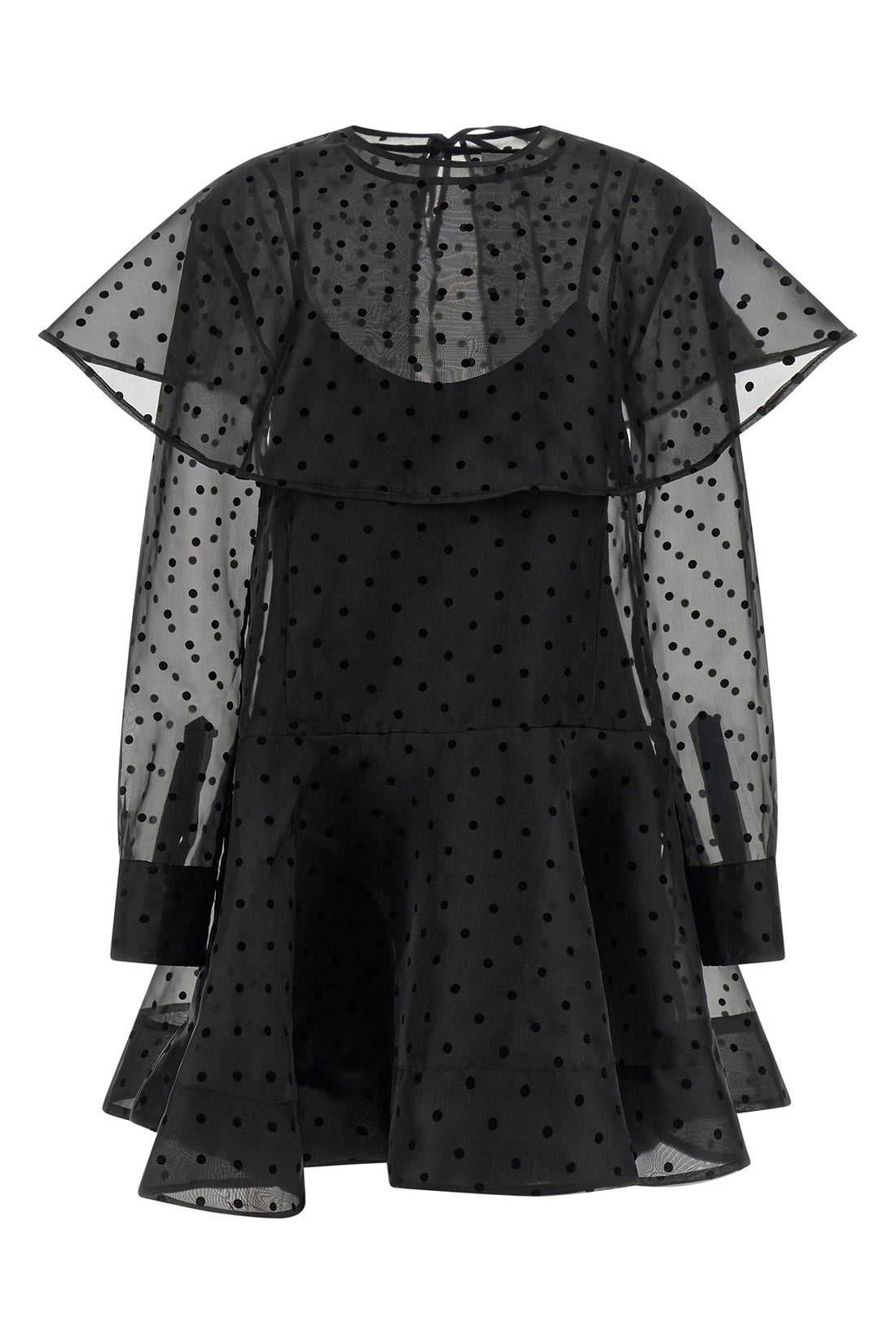 GANNI 34 black organza circle collar minidress in semi-transparent polka dot organza