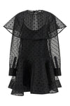 black organza circle collar minidress in semi-transparent polka dot organza