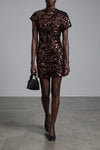 brown sequins mini dress in fabric covered