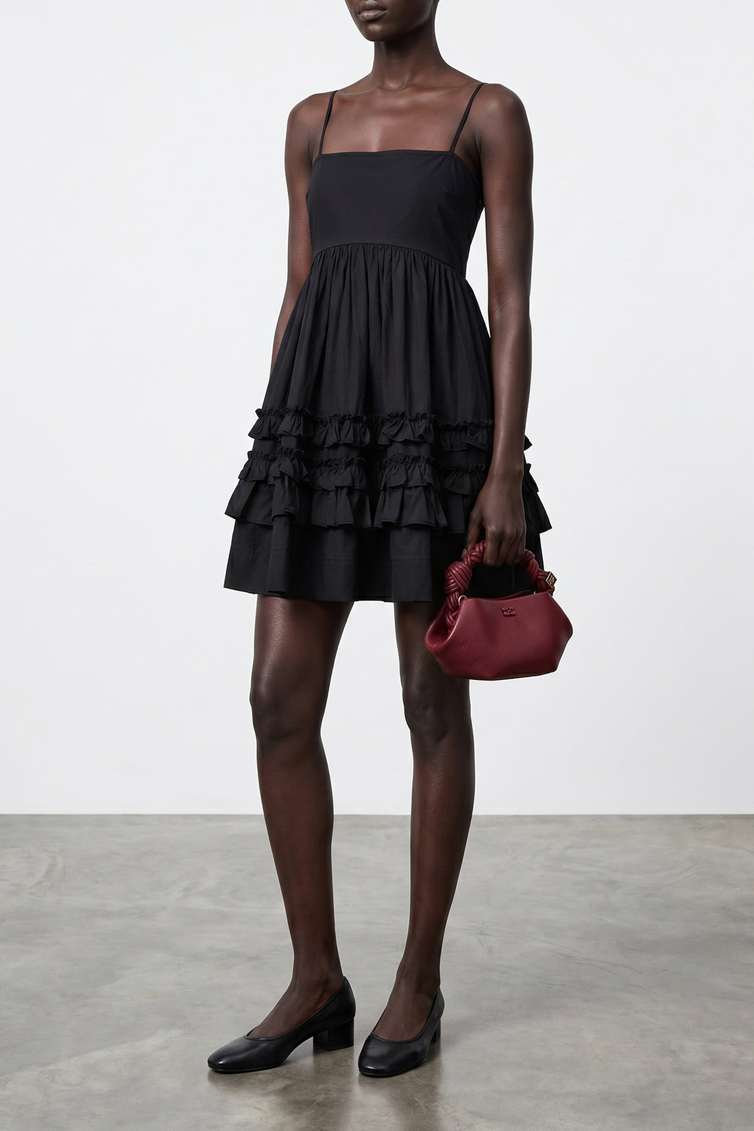 GANNI 32 black mini frill cotton dress