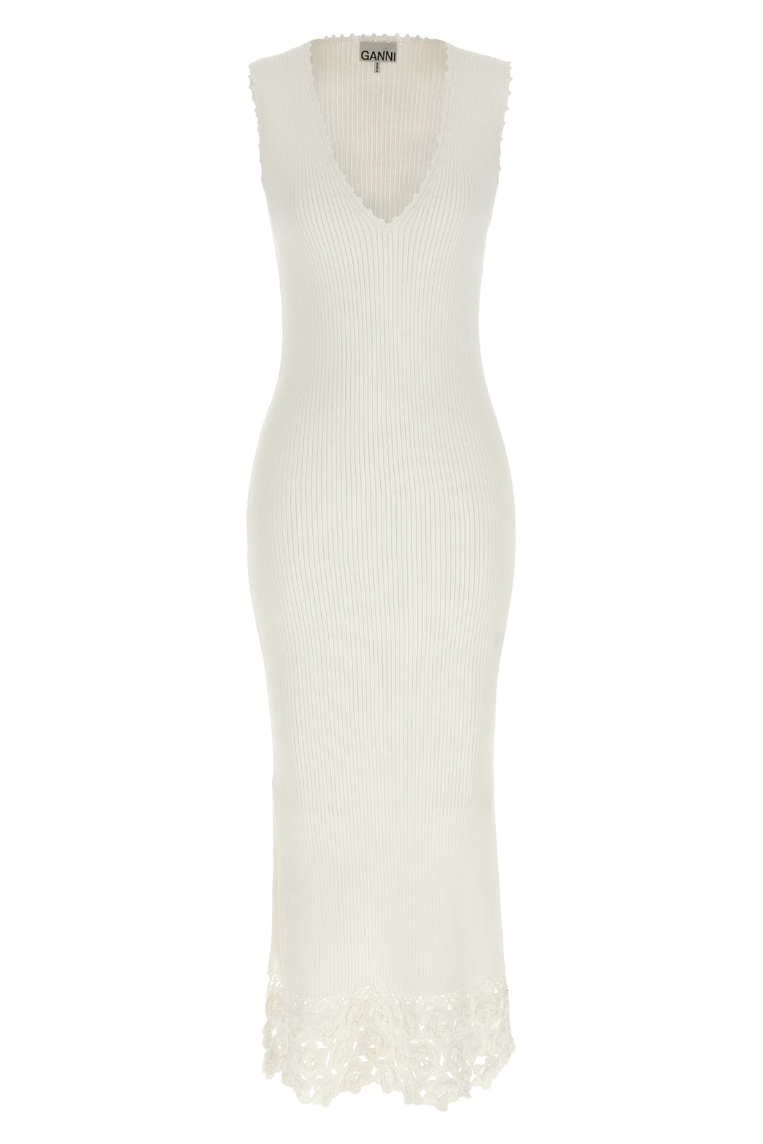 GANNI S long cotton crochet knitted stretch cotton dress