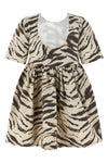 mini zebra denim dress in zebra graphic print cotton denim canvas