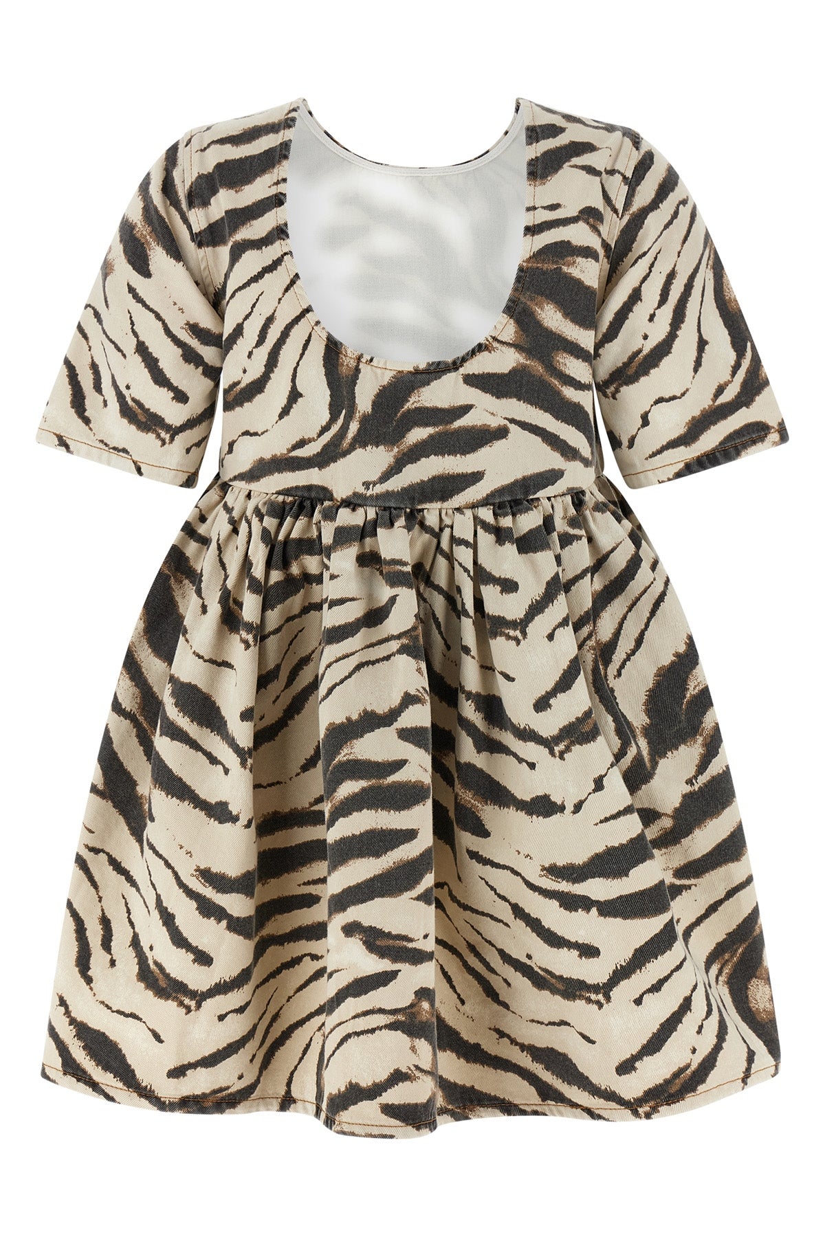 mini zebra denim dress in zebra graphic print cotton denim canvas