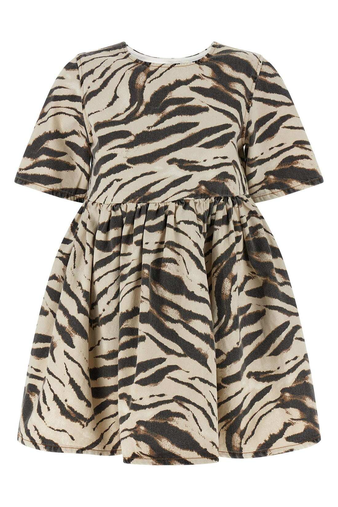 GANNI 34 mini zebra denim dress in zebra graphic print cotton denim canvas