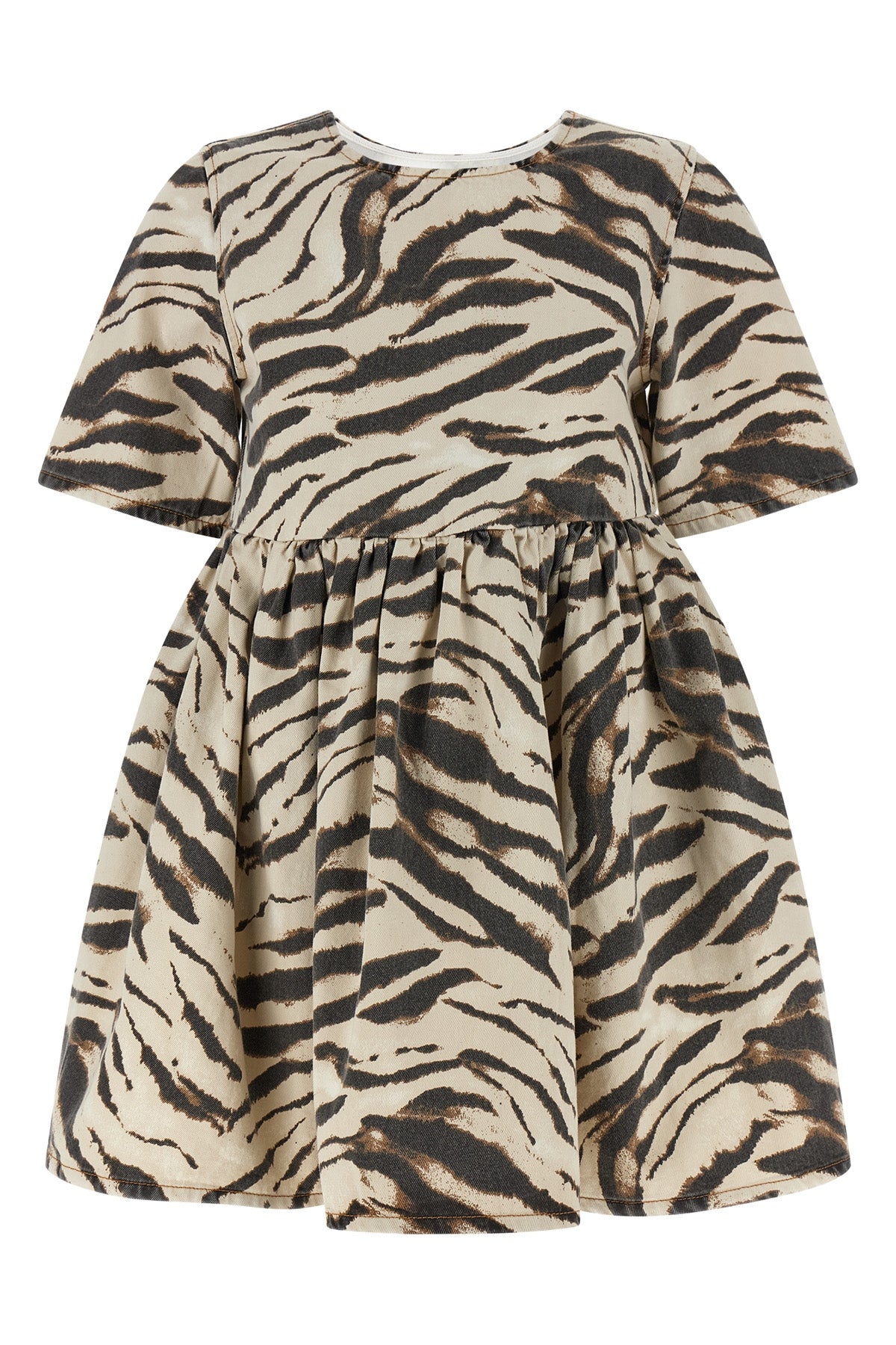 mini zebra denim dress in zebra graphic print cotton denim canvas