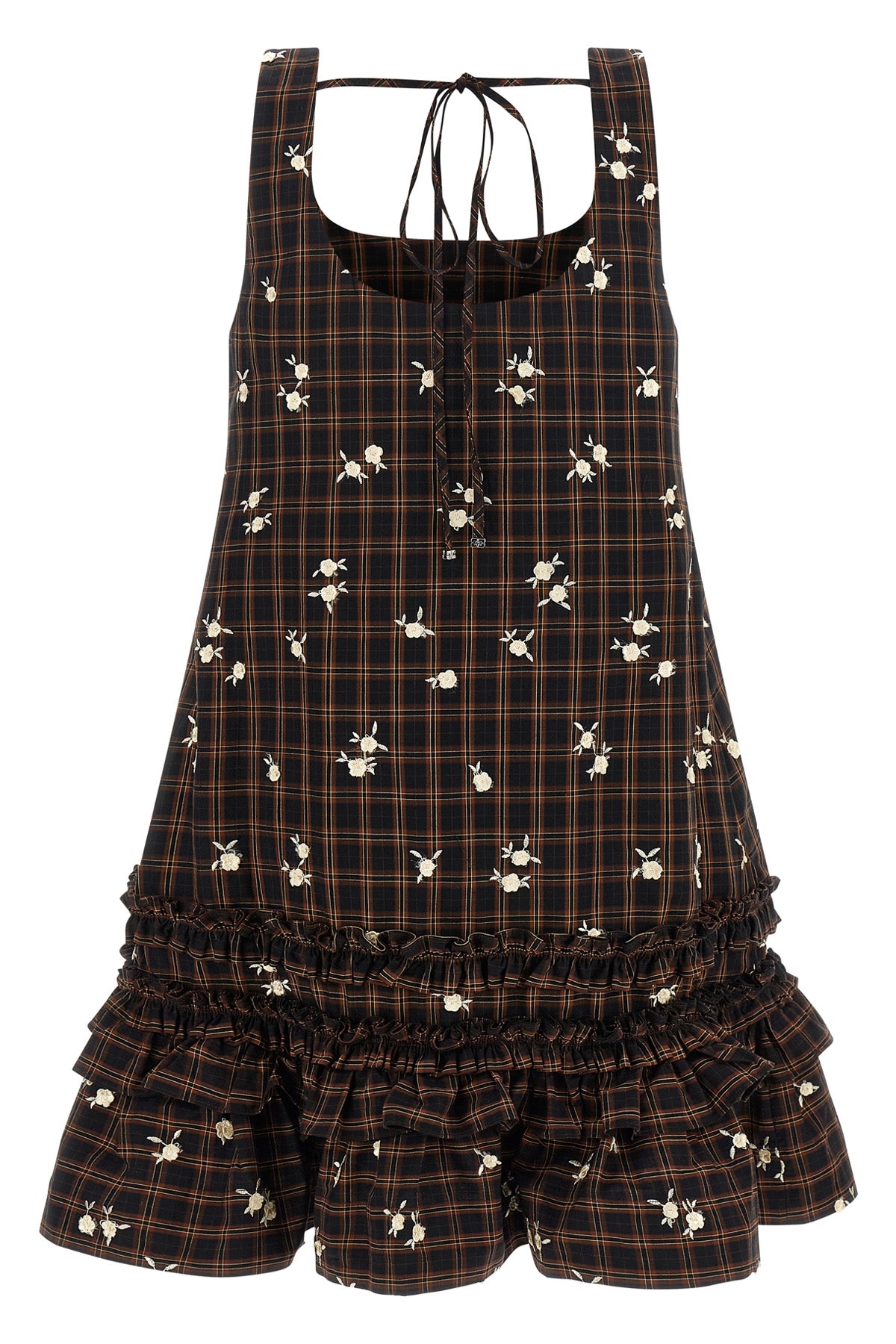 gannis check flower mini dress features a structured a-shaped silhouette