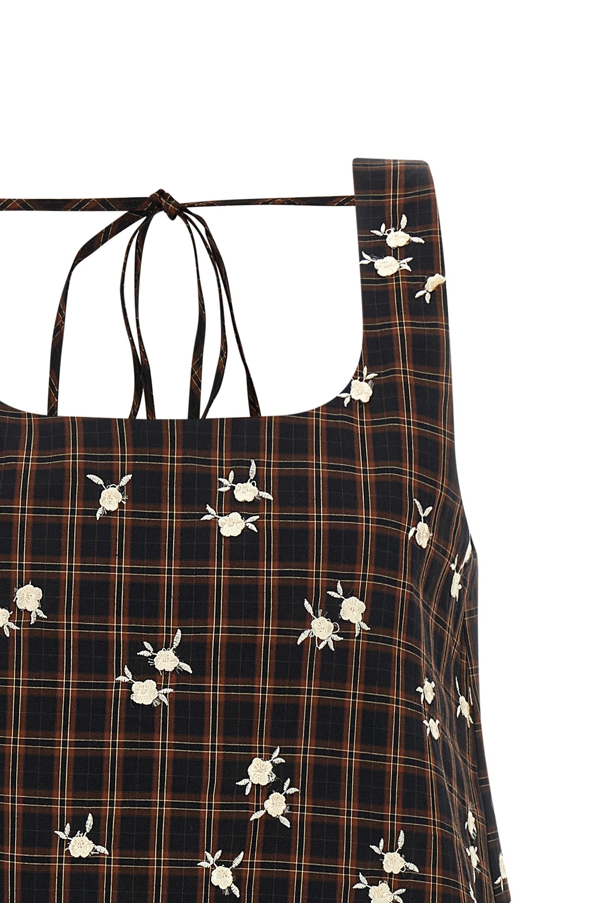 gannis check flower mini dress features a structured a-shaped silhouette