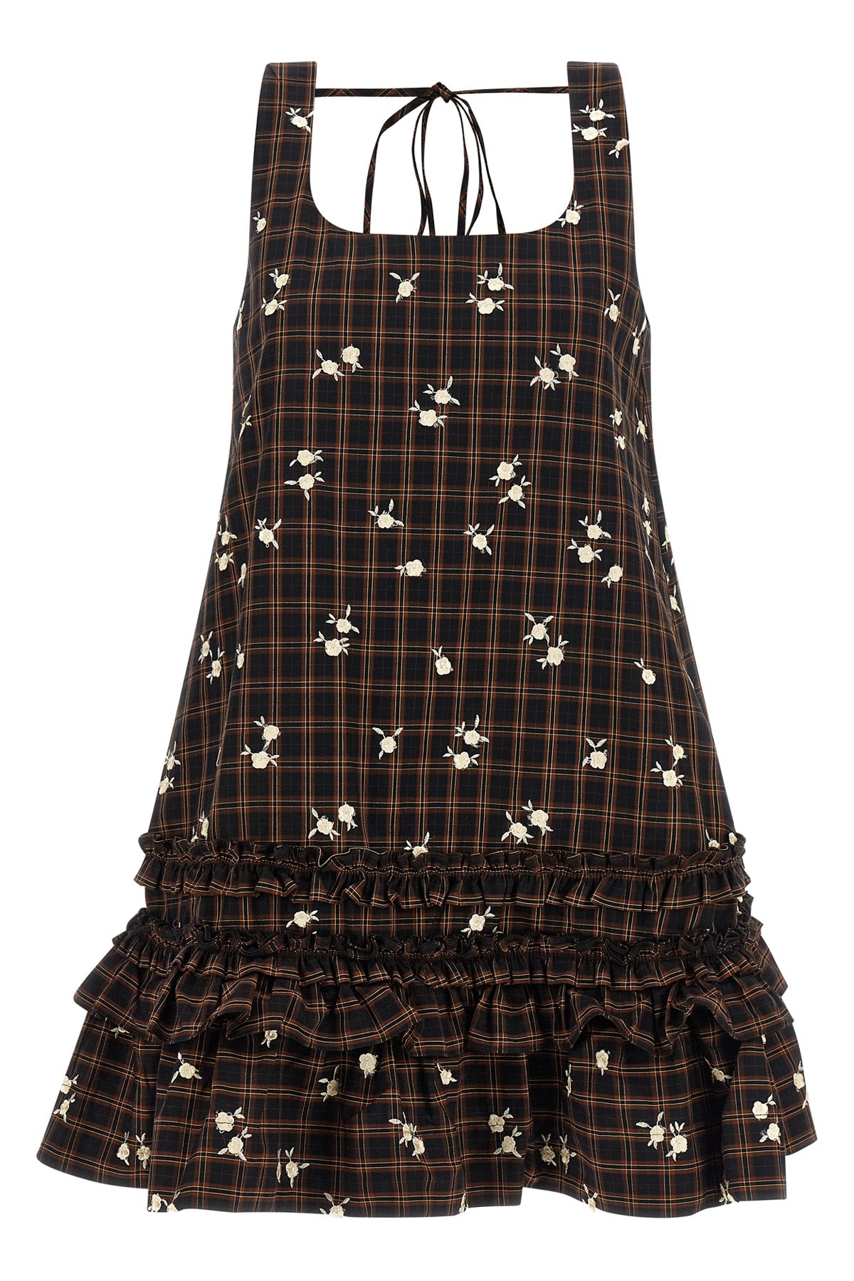 gannis check flower mini dress features a structured a-shaped silhouette