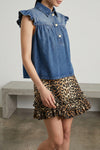 denim ruffle top in denim-effect tencel(tm) lyocell fabric