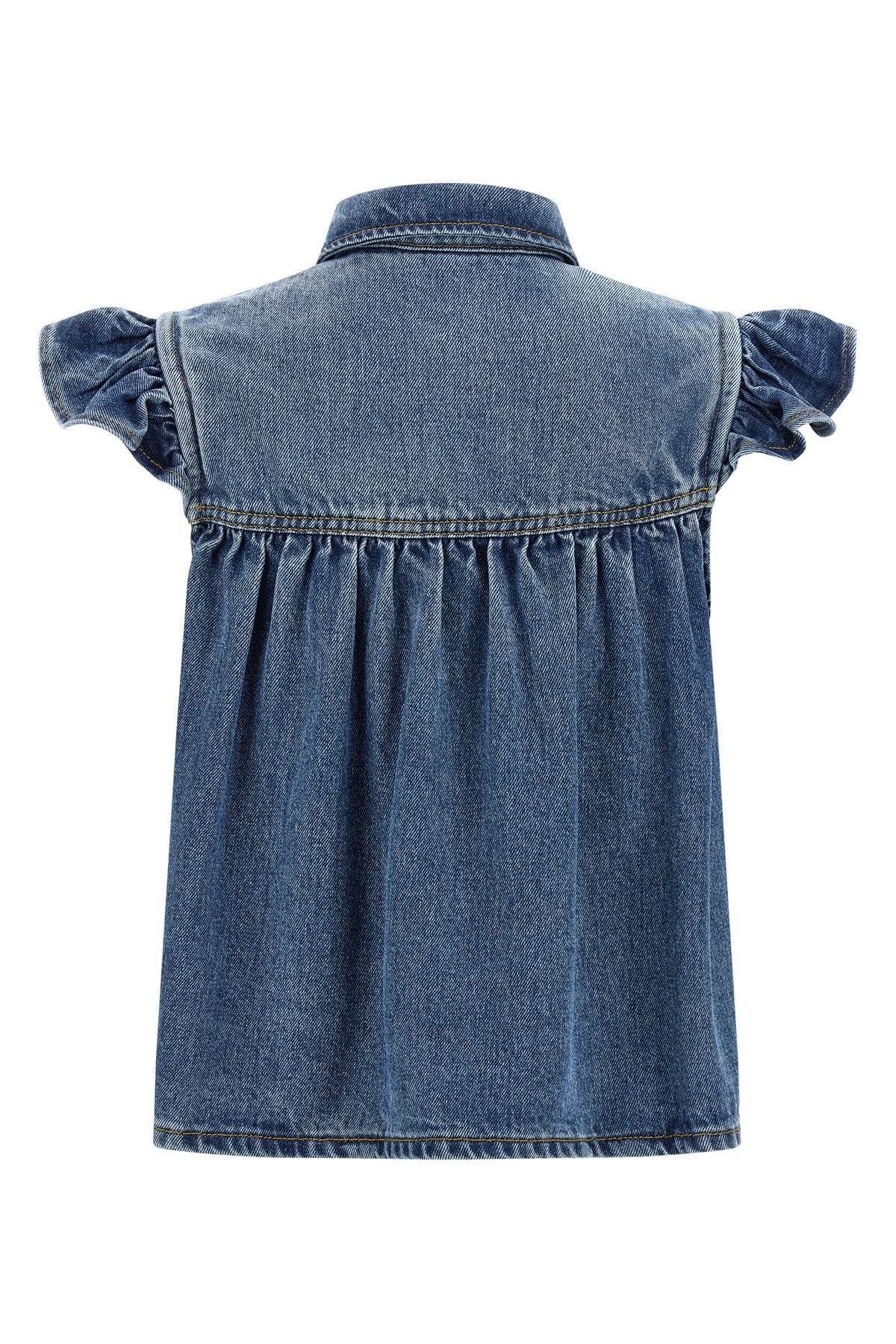 denim ruffle top in denim-effect tencel(tm) lyocell fabric