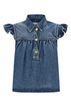 denim ruffle top in denim-effect tencel(tm) lyocell fabric