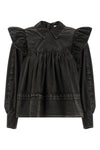 black washed frill cotton blouse dyed in a délavé effect garment