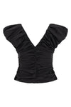 black ruched stretch cotton top