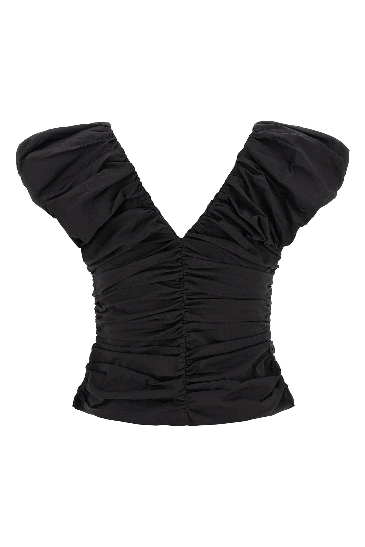 black ruched stretch cotton top