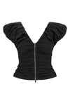 black ruched stretch cotton top