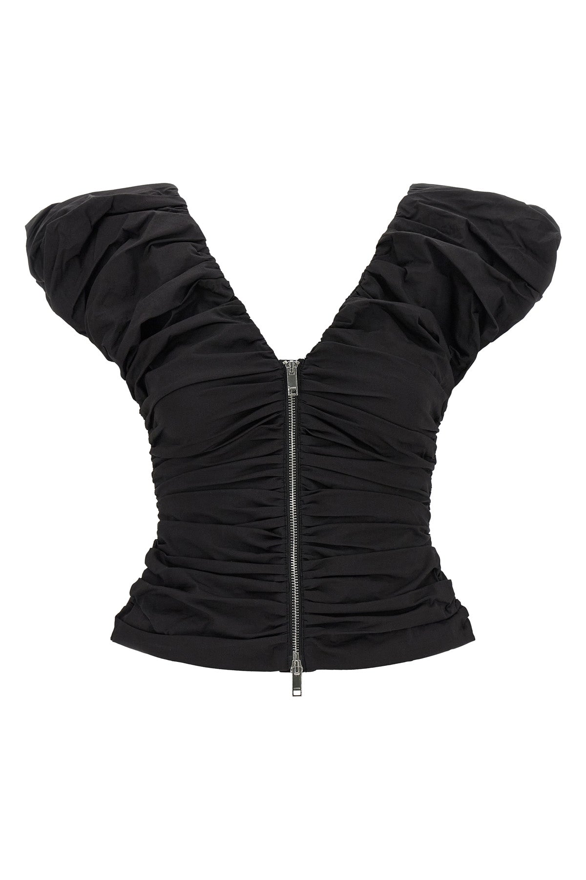black ruched stretch cotton top