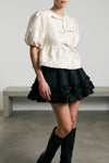 satin peplum jacquard blouse