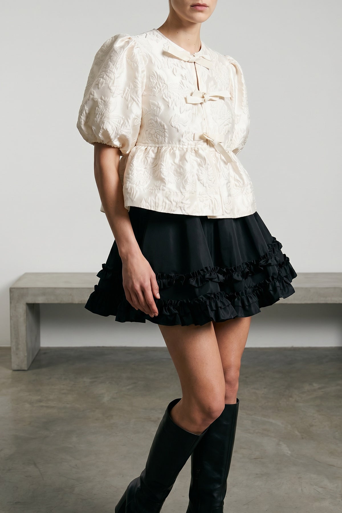 satin peplum jacquard blouse