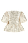 satin peplum jacquard blouse