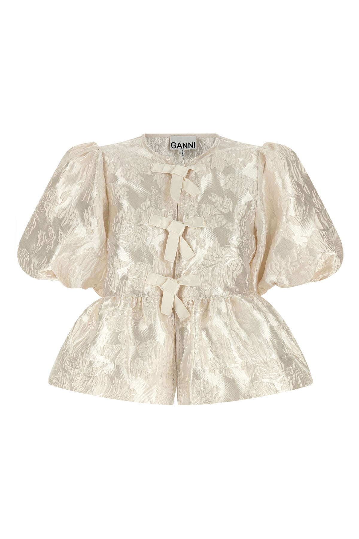 satin peplum jacquard blouse
