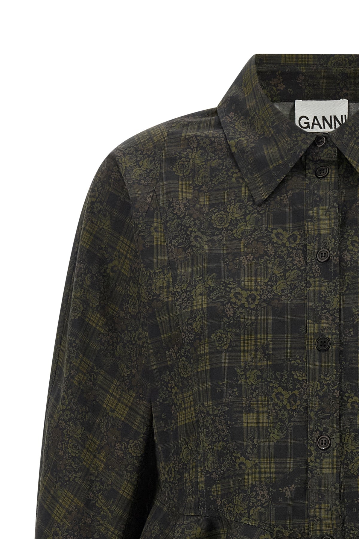 the ganni shirt redefines sartorial volumes through a structured silhouette