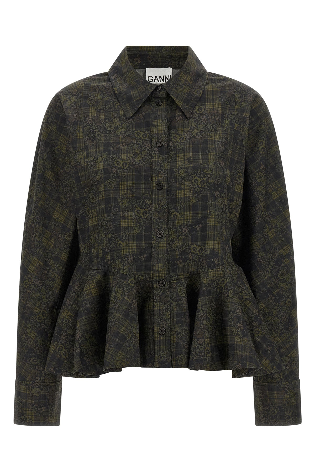 the ganni shirt redefines sartorial volumes through a structured silhouette