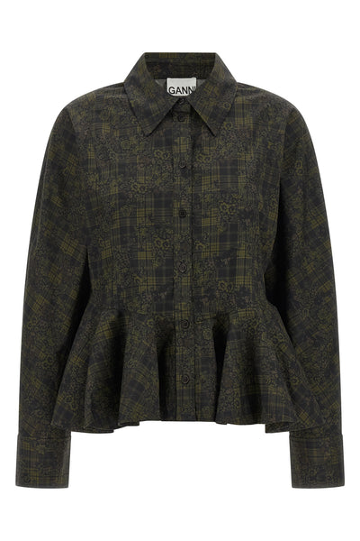 the ganni shirt redefines sartorial volumes through a structured silhouette