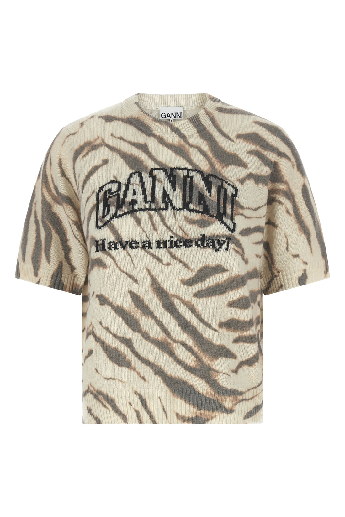 GANNI L zebra graphic print wool blend sweater