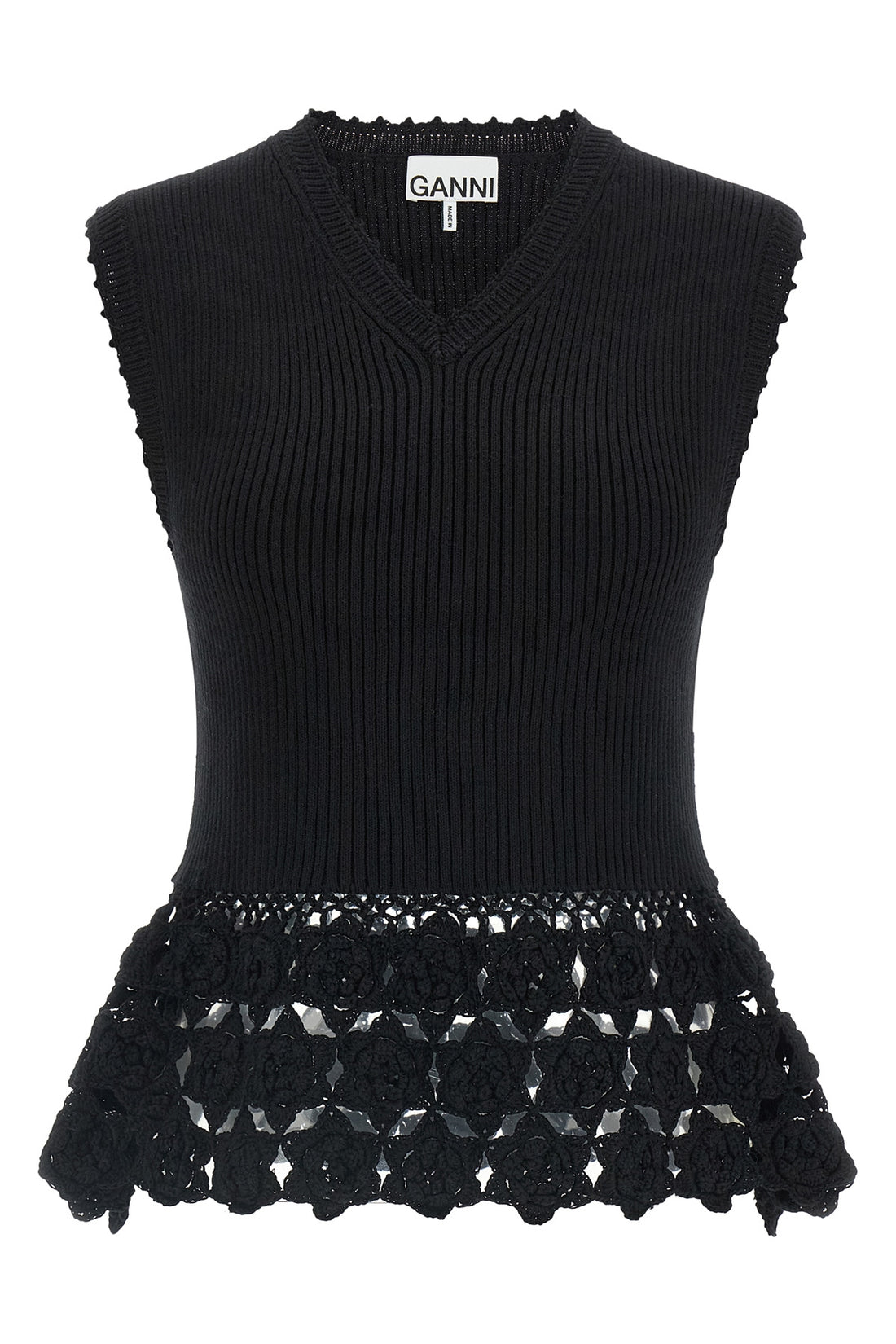 GANNI M cotton crochet knitted ribbed stretch cotton vest