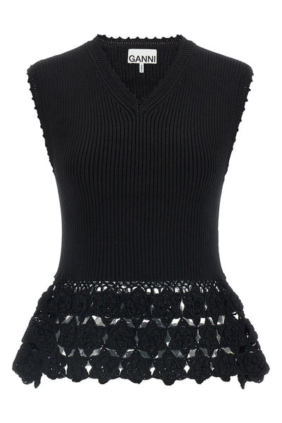 cotton crochet knitted ribbed stretch cotton vest