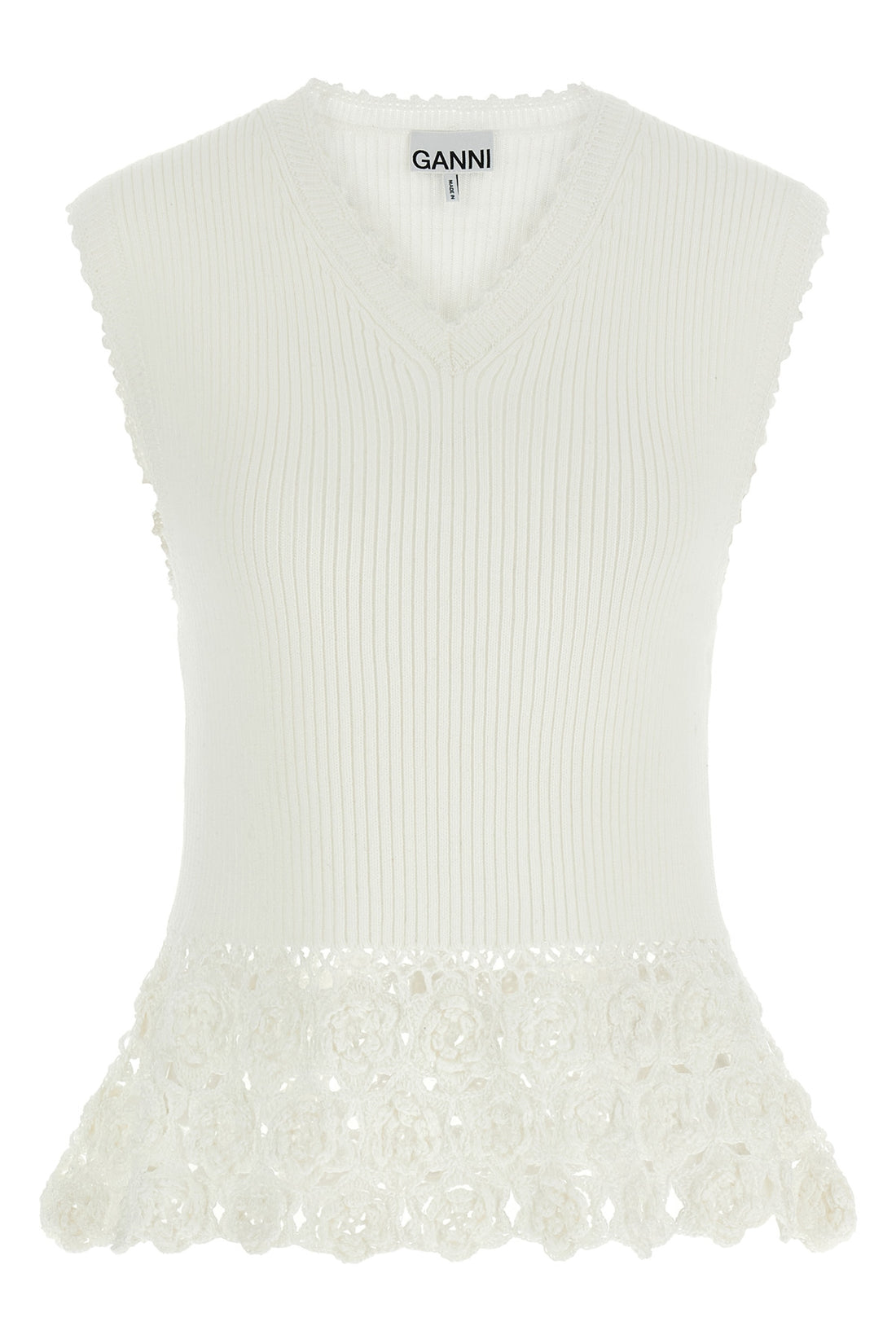 GANNI M cotton crochet knitted ribbed stretch cotton vest