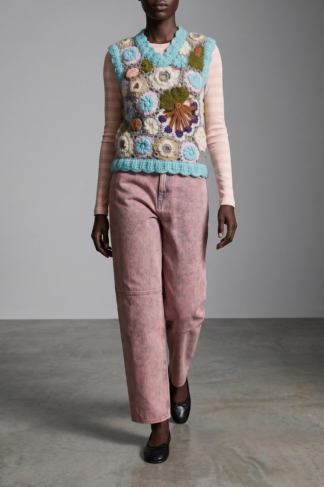 GANNI S dreamy floral vest in mohair and crocheted wool blend