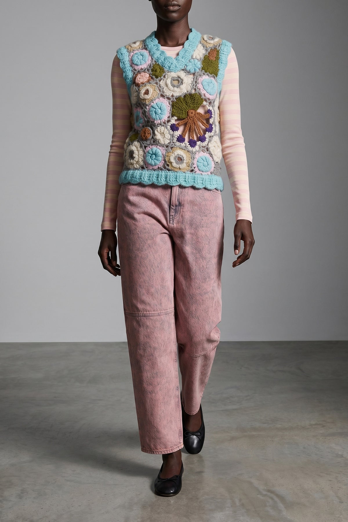 dreamy floral vest in mohair and crocheted wool blend