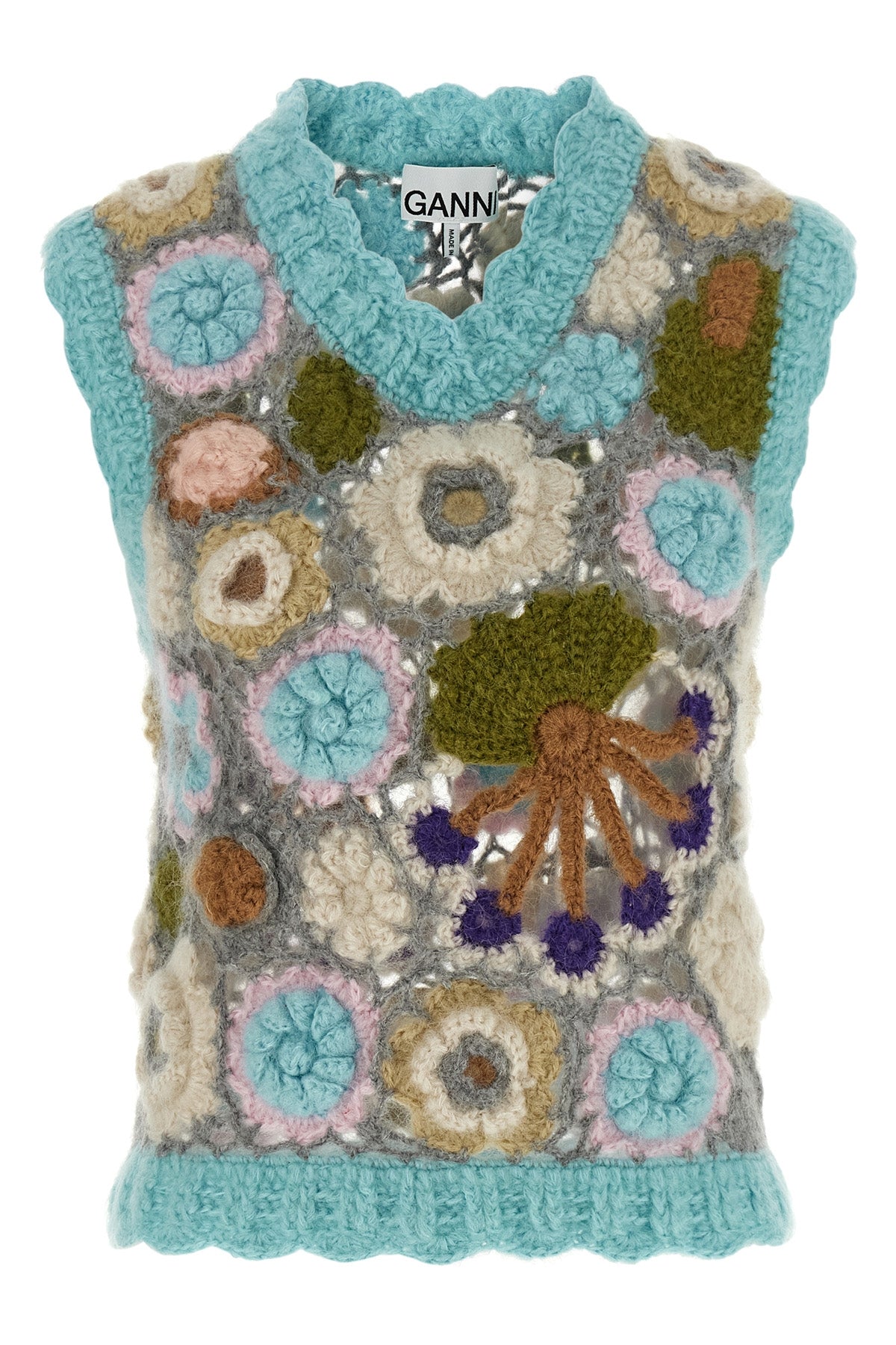 dreamy floral vest in mohair and crocheted wool blend