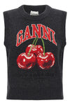cherry sleeveless vest in wool jacquard