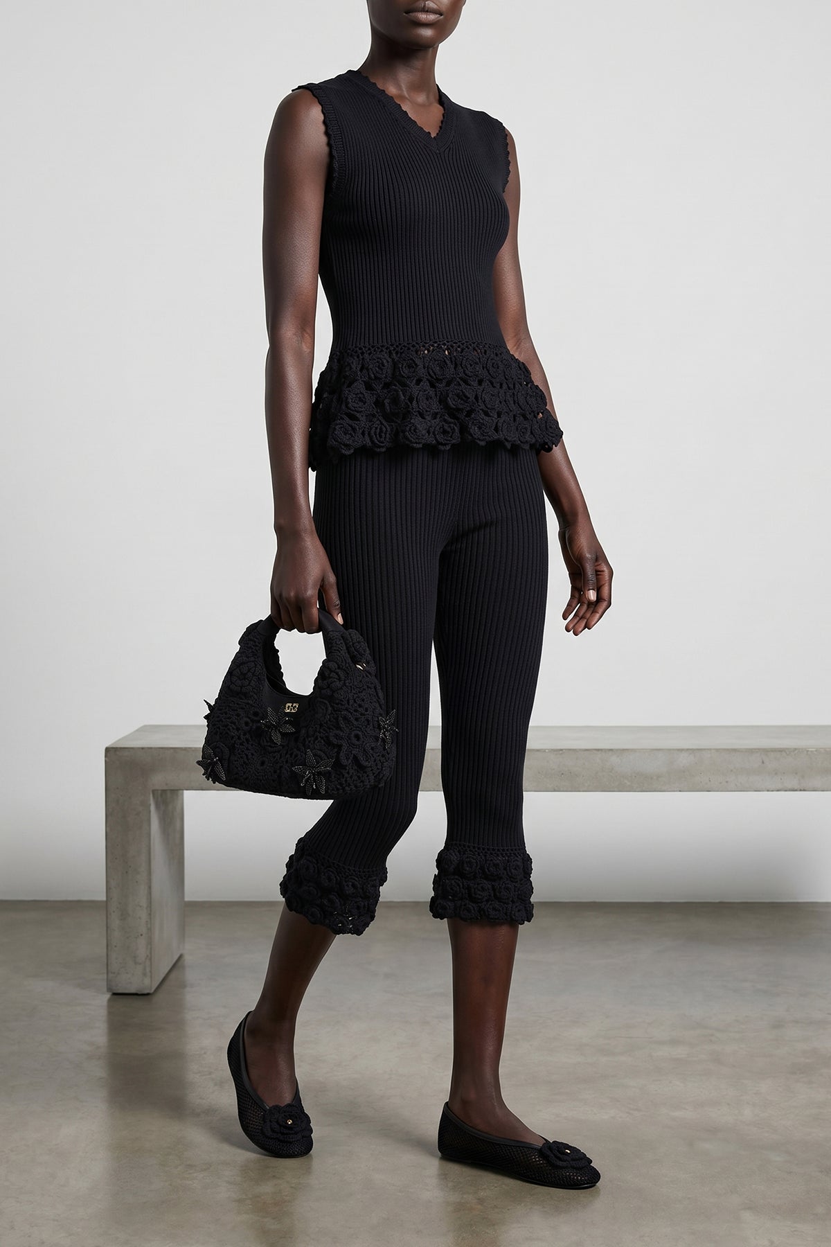 knitted ribbed stretch cotton cotton crochet pants