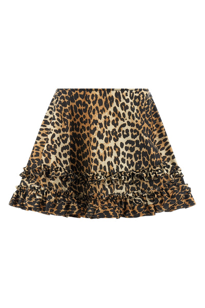 leopard duchesse nylon mini frill water-repellent leopard duchesse nylon skirt