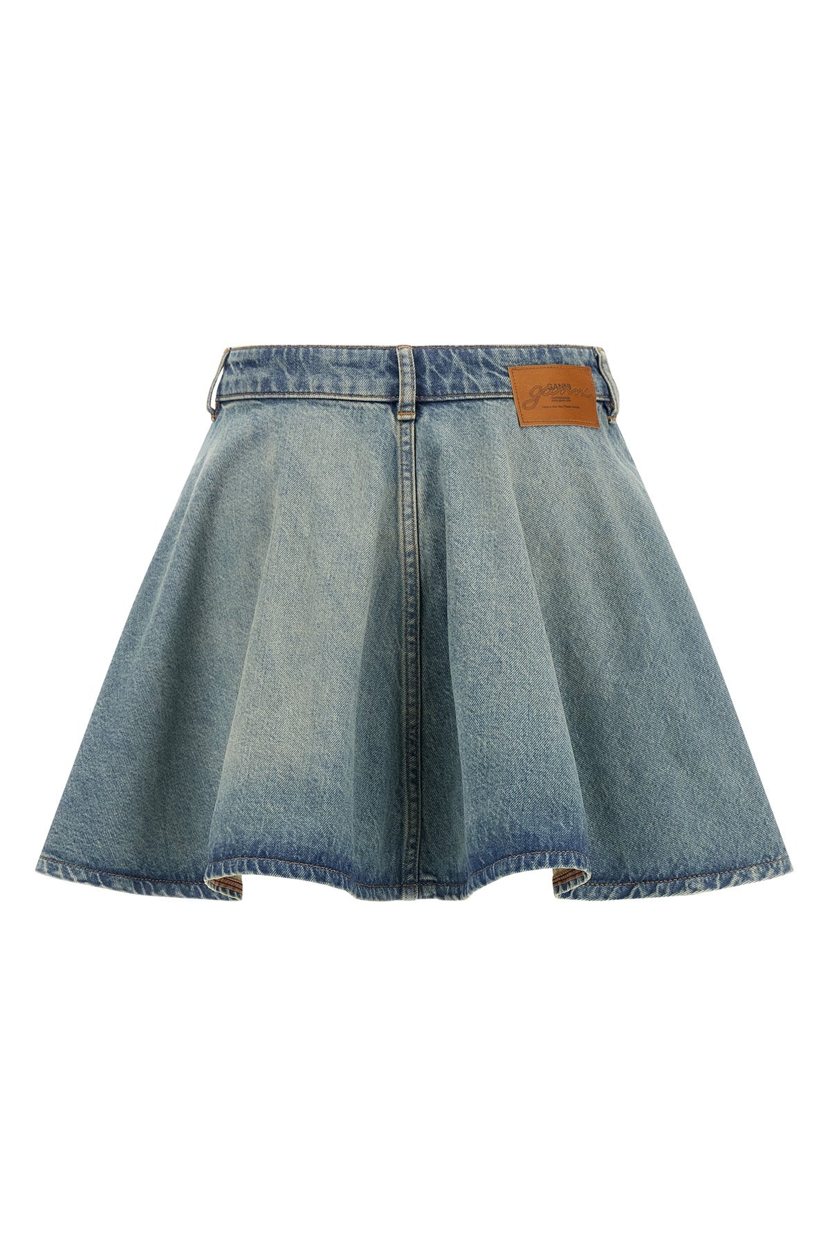 mini tint rigid denim skirt in stonewashed cotton denim