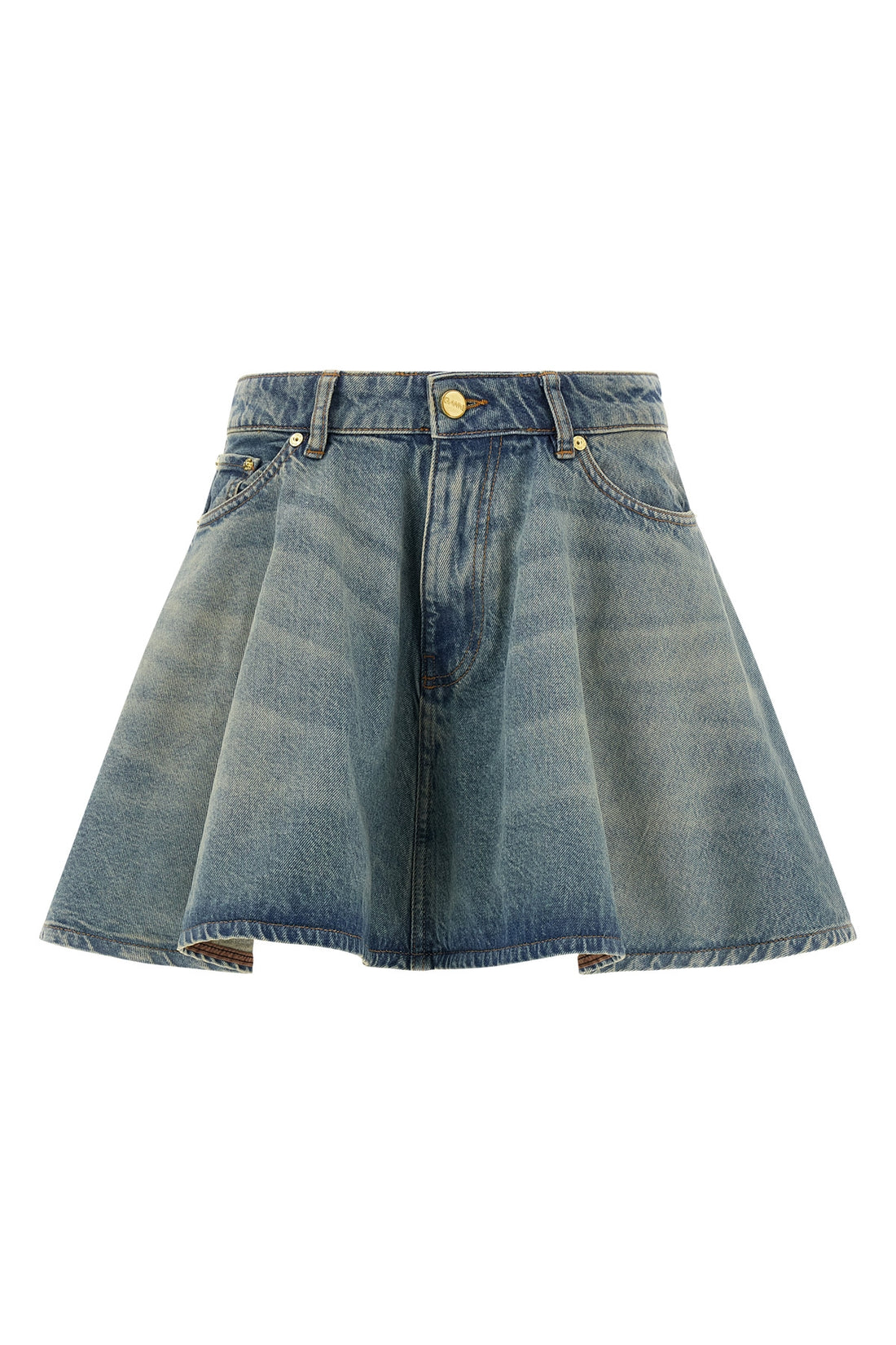 GANNI 36 mini tint rigid denim skirt in stonewashed cotton denim