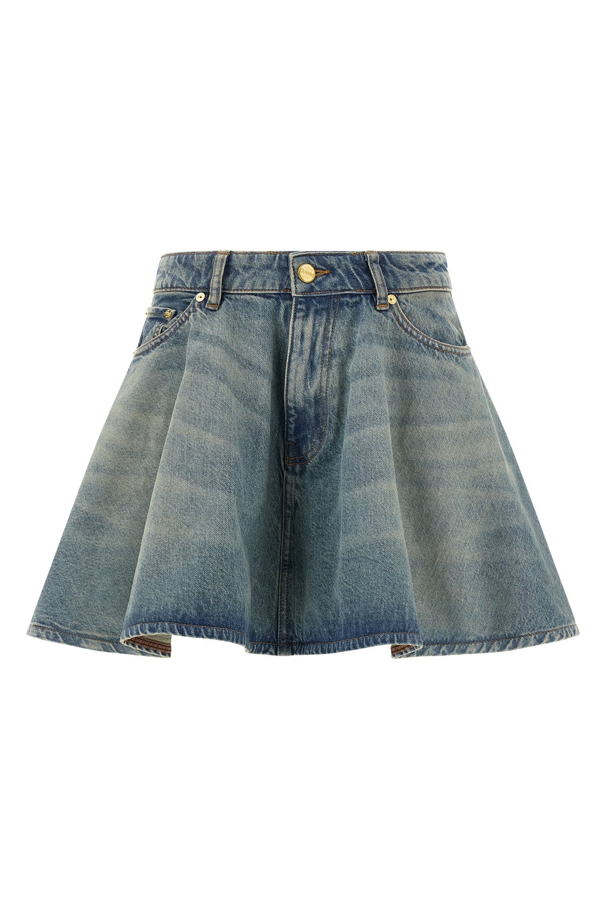 mini tint rigid denim skirt in stonewashed cotton denim